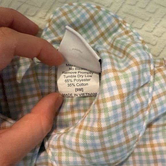 Blue and Brown Plaid Puppy Dog Smocked Baby Boy Outfit - Picture 2 of 2